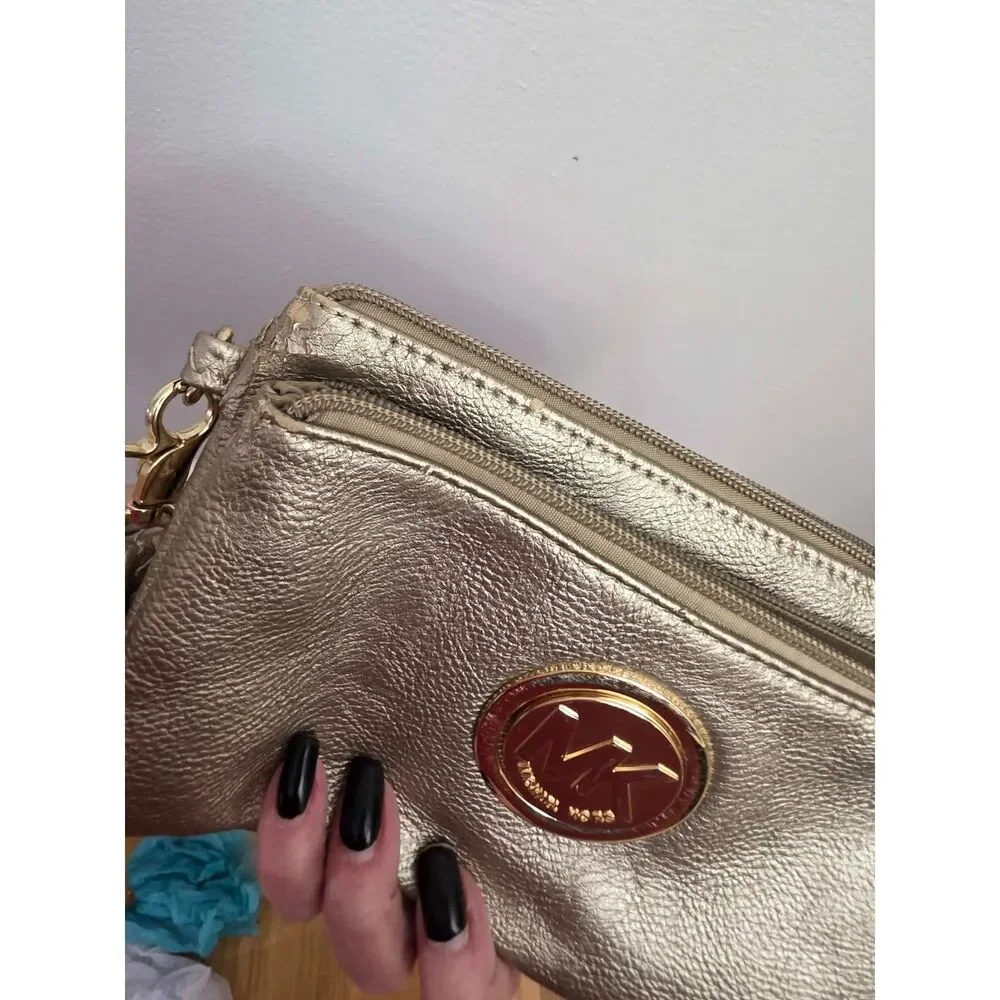 Michael Kors Metallic Gold Double Zip Crossbody Bag